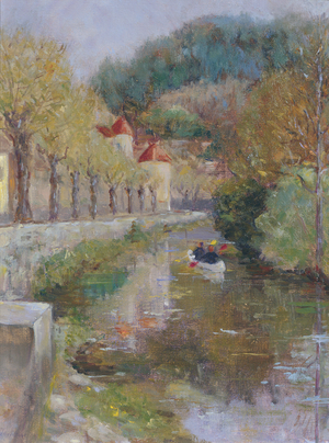 Canal at Noyers, Burgundy, 2002 (oil on canvas)