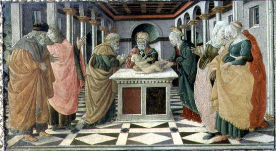 The Presentation in the Temple, predella panel to The Nativity altarpiece in the Museo Civico, 1470 (tempera on panel)