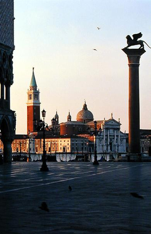 View of the Column of St. Mark and San Giorgio Maggiore from the Piazzetta, Venice, Italy (photo)