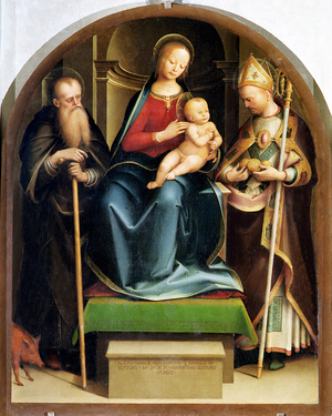 Madonna and Child with St. Anthony Abbot and St. Nicholas of Bari, 1520 (oil on panel)