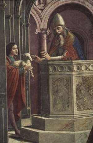Joachim making his Offering, from the Expulsion of Joachim from the Temple (fresco) (detail)