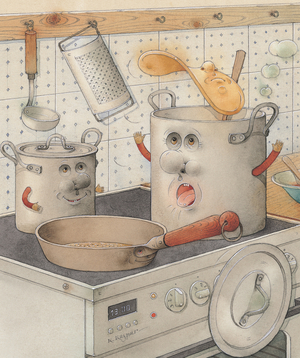 On the Kitchen Range, 2003 (w/c on paper)