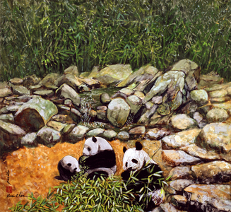 Happy Family (Pandas) 1993 (gouache on silk)
