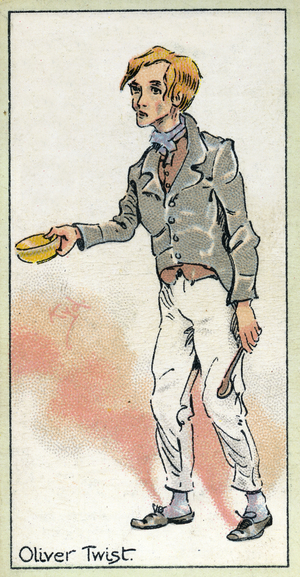 Oliver asking for more, from 'Oliver Twist', by Charles Dickens, 1923 (colour litho)