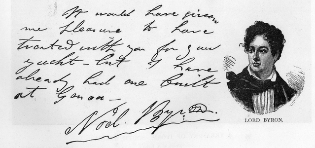 Handwriting and signature of Lord Byron, March 1822 (pen & ink on paper)