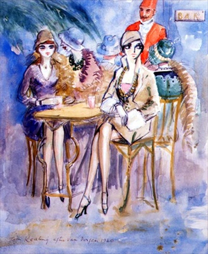 Girls in a Cafe (in the manner of Van Dongen) 1960 (w/c on paper)