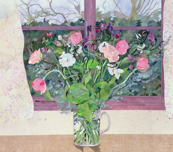 Bob and Gillian's Flowers, Cornerways, Southolt, Suffolk (collage with w/c on paper)