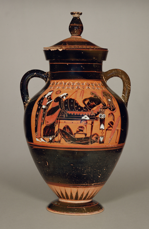 Belly Amphora depicting Priam and Achilles, c.550 BC (ceramic) (see also 288279, 293742 and 307550)