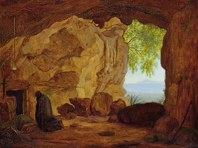Praying Hermit in a Grotto, 1829 (oil on wood)