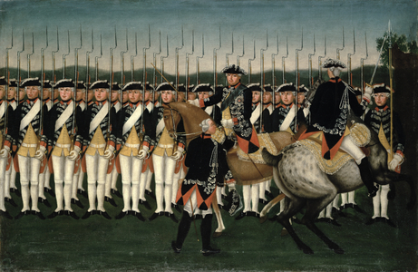 Friedrich II (1712-86) with the Hesse Guard Regiment (oil on canvas)