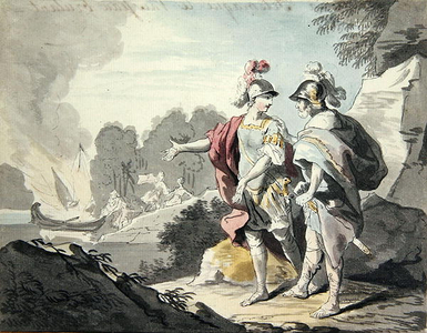 Nestor Shows Telemachus the Ship (graphite & w/c on paper)