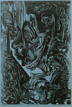 Self Portrait with Death Dancing, 1917 (woodcut)