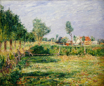 Holland, Landscape with Farmhouses behind Gardens (oil on canvas)