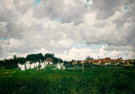 Mecklenburg, Landscape with the Little Town of Schwann on the Warnow, 1885-86 (oil on canvas)