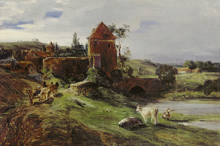 Landscape with a Bridge near Landsberg an der Warthe (oil on canvas)