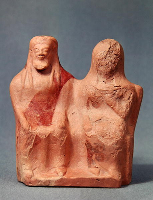 Two enthroned figures, late 6th century BC (ceramic) (see also 293749)