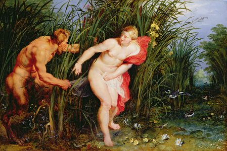 Pan and Syrinx (oil on oak)