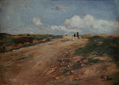 Rural Path in Schwalm with a girl and geese (oil on canvas)