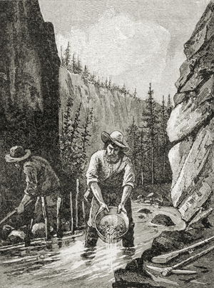 Washing out gold, from 'A Brief History of the United States', published by A. S. Barnes & Co. in 1885 (litho)