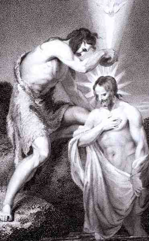 St. John Baptising Christ, from 'The History and Life of Our Blessed Lord and Saviour Jesus Christ', by Reverend J. Milner, published by B. Crosby, 1808 (engraving)