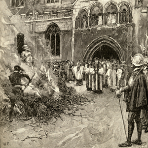 Martyrdom of John Hooper (c.1495-1555) at Gloucester (engraving)