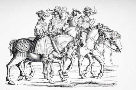 Officers of the Table and of the Chamber of the Imperial Court of Maximilian I, after an engraving of 1512 in 'Triomphe de Maximilian I', from 'Le Moyen Age et La Renaissance' by Paul Lacroix (1806-84) published 1847 (litho)