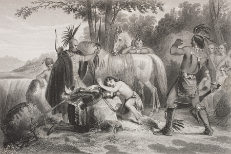Smith rescued by Pocahontas, from 'Gallery of Historical Portraits', published c.1880 (litho)