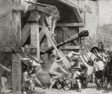 The catapult as a great engine of war in ancient Rome (litho)
