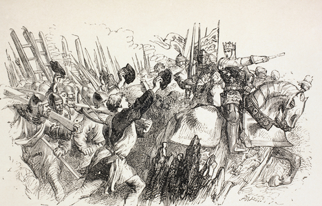 King Henry's forces at the siege of Harfleur, from 'Henry V' by William Shakespeare, 1890 (litho)