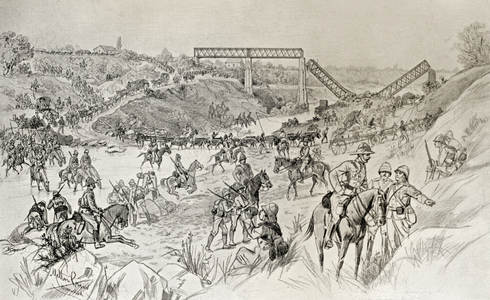 Lord Roberts's column crossing the Sand River Drift during the second Boer War, from 'South Africa and the Transvaal War' by Louis Creswicke, published 1900 (litho)