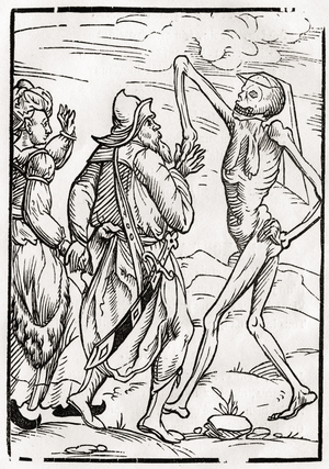 Death comes for the Unbelieving Husband, from 'Der Todten Tanz', published Basel, 1843 (litho)