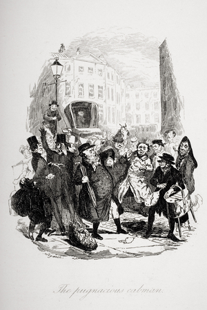 The pugnacious cabman, illustration from `The Pickwick Papers' by Charles Dickens (1812-70) published 1837 (litho)
