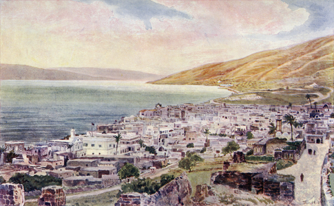 Tiberius and the Sea of Galilee, Israel, c.1910 (colour litho)