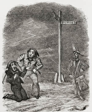 Illustration after George Cruikshank for the poem 'The Dead Drummer', from 'The Ingoldsby Legends or Mirth and Marvels', by Thomas Ingoldsby, published in 1865 (litho)