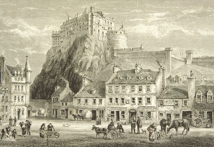 Castle and Grassmarket, Edinburgh in c.1880, from 'Scottish Pictures' published by the Religious Tract Society, 1886 (engraving)