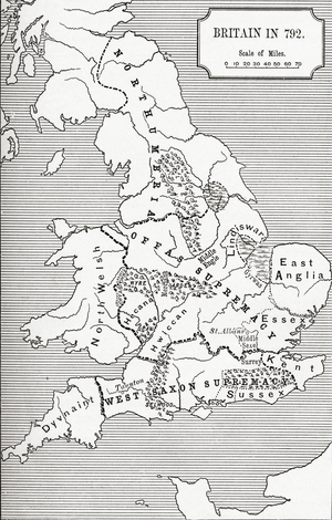 Map of Britain in 792, from The Three Kingdoms 685 to 828 in 'A Short History of the English People' by J. R. Green, published 1893 (litho)
