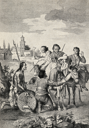 Don Quixote and Dulcinea, from 'The Garden Arbour Family Journal', published 1905 (litho)