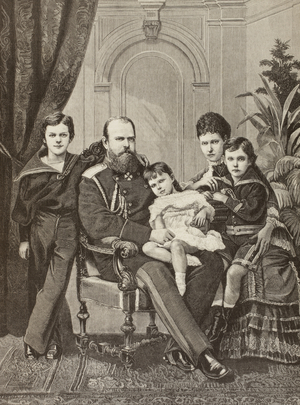 Alexander III of Russia and his family, from 'La Ilustracion Espanola y Americana' of 1881 (litho)