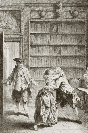 Lovers Caught Kissing by the Woman's Husband (engraving)