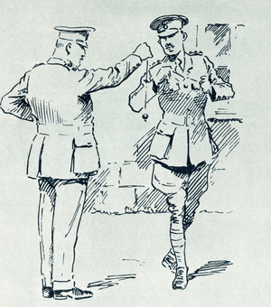 A colonel and his adjutant playing conkers during the First World War, from 'The Illustrated War News', published in 1915 (litho)