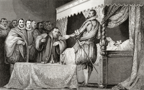 Henri III (1551-89) names Bearnais (1553-1610) as his successor, from 'Histoire de France' by Colart, published c.1840 (engraving)