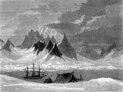 View in the Spitsbergen Islands, Svalbard archipelago, illustration from 'The Return to the World', 1865 (engraving)