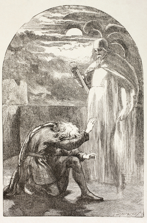 Hamlet sees the Ghost, the spirit of his father, from 'The Illustrated Library Shakespeare', published London 1890 (litho)