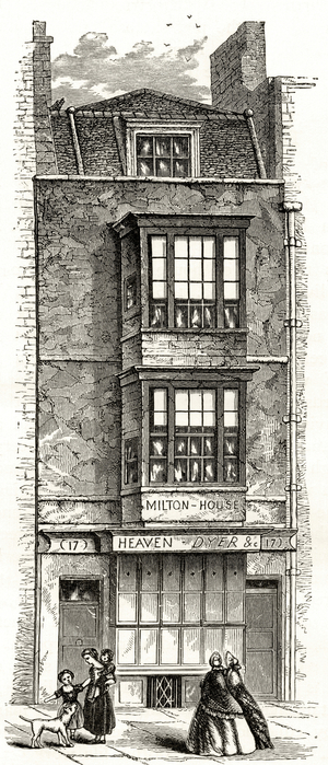 John Milton's house in the Barbican, from 'London Pictures: Drawn with Pen and Pencil', by Rev. Richard Lovett, published 1890 (litho)