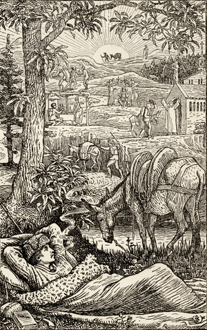 Frontispiece for 'Travels with a Donkey in the Cevennes', by Robert Louis Stevenson (1850-94) printed 1907 (engraving)