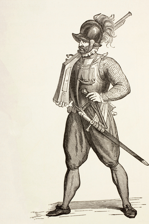Arquebusier of the 16th Century, c.1880 (litho)