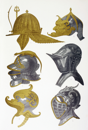 Helmets, 1873 (colour litho)