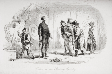 Visitors at the Shooting Gallery, illustration from 'Bleak House' by Charles Dickens (1812-70) published 1853 (litho)