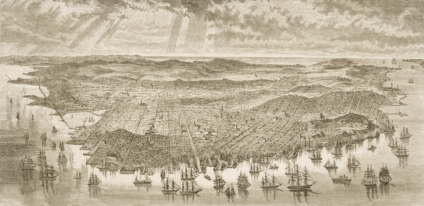 Bird's-Eye View of San Francisco, 1875, from 'American Pictures', published by The Religious Tract Society, published in 1876 (engraving)