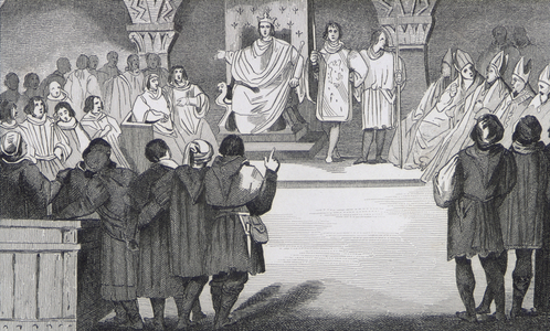 Philippe IV (1268-1314) le Bel reunites the States General in the Louvre, from 'Histoire de France' by Colart, published c.1840 (engraving)